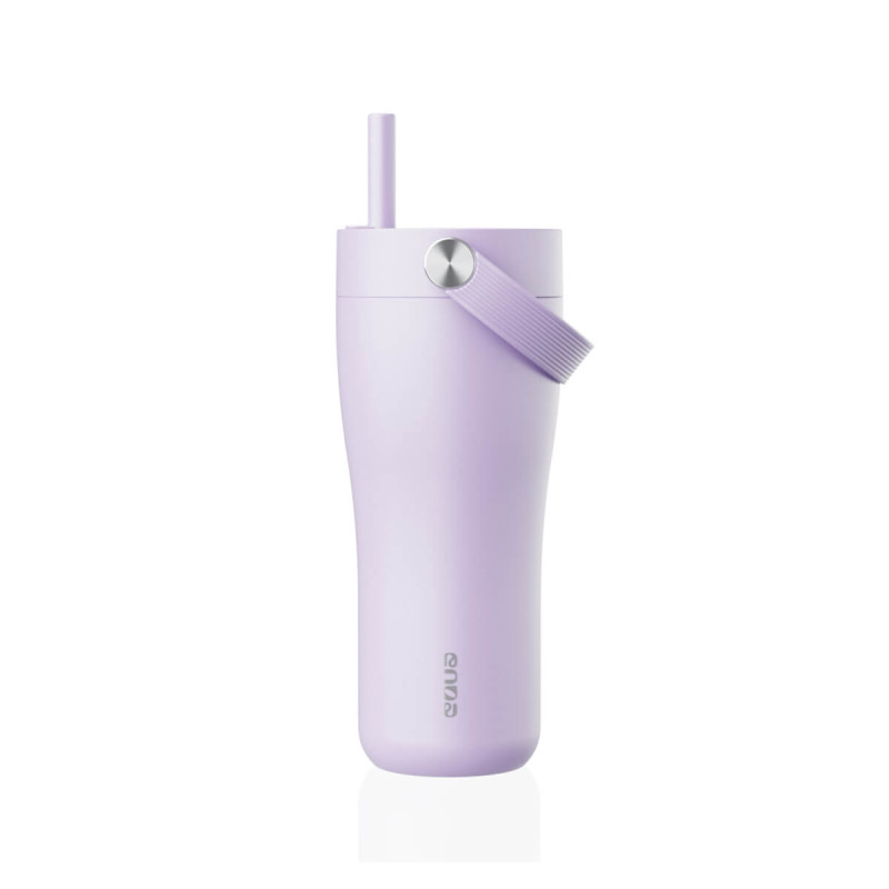 Eleganten velik termo lonček Carry z zložljivo slamico + ščetka za čiščenje slamice 600 ml, lavander