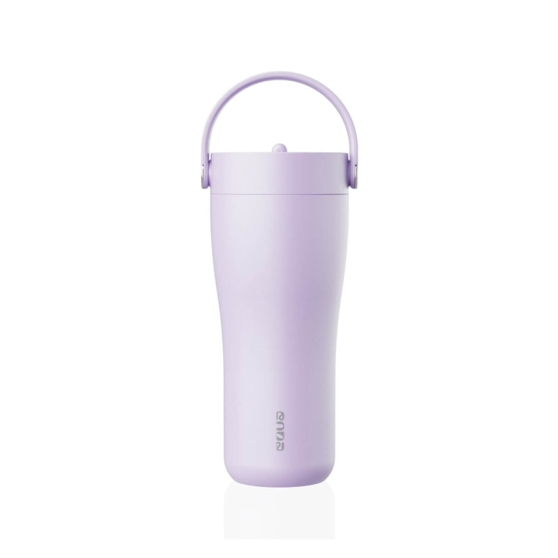 Eleganten velik termo lonček Carry z zložljivo slamico + ščetka za čiščenje slamice 600 ml, lavander