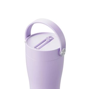 Eleganten velik termo lonček Carry z zložljivo slamico + ščetka za čiščenje slamice 600 ml, lavander