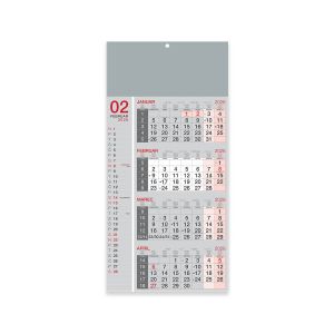 Stenski koledar, 4-mesečni poslovni, lepljen, siv, 2026, 201241-2, 30 x 63