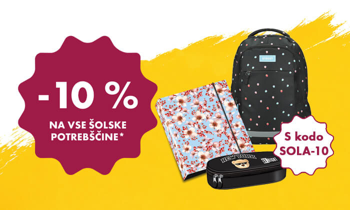 10% popusta na šolske potrebščine s kodo SOLA-10