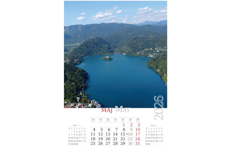Stenski koledar Slovenija iz zraka 2026, 33 x 54 cm