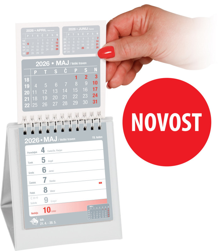 Namizni tedenski koledar Alfa s PVC podstavkom 2026, bel