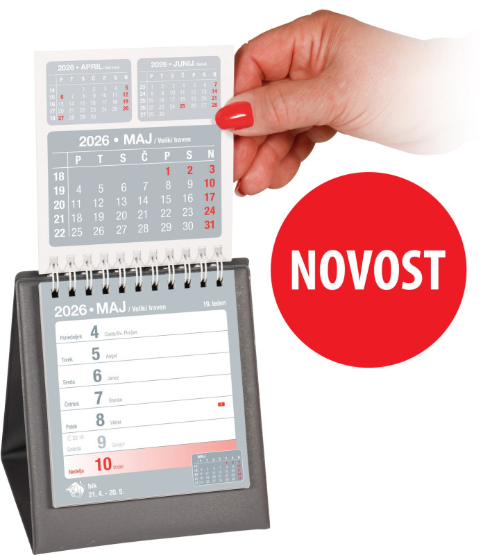 Namizni tedenski koledar Alfa s PVC podstavkom 2026, temno siv
