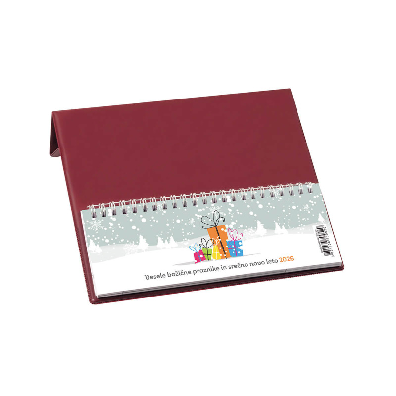 Namizni koledar, špirala, PVC, bordo, 2026