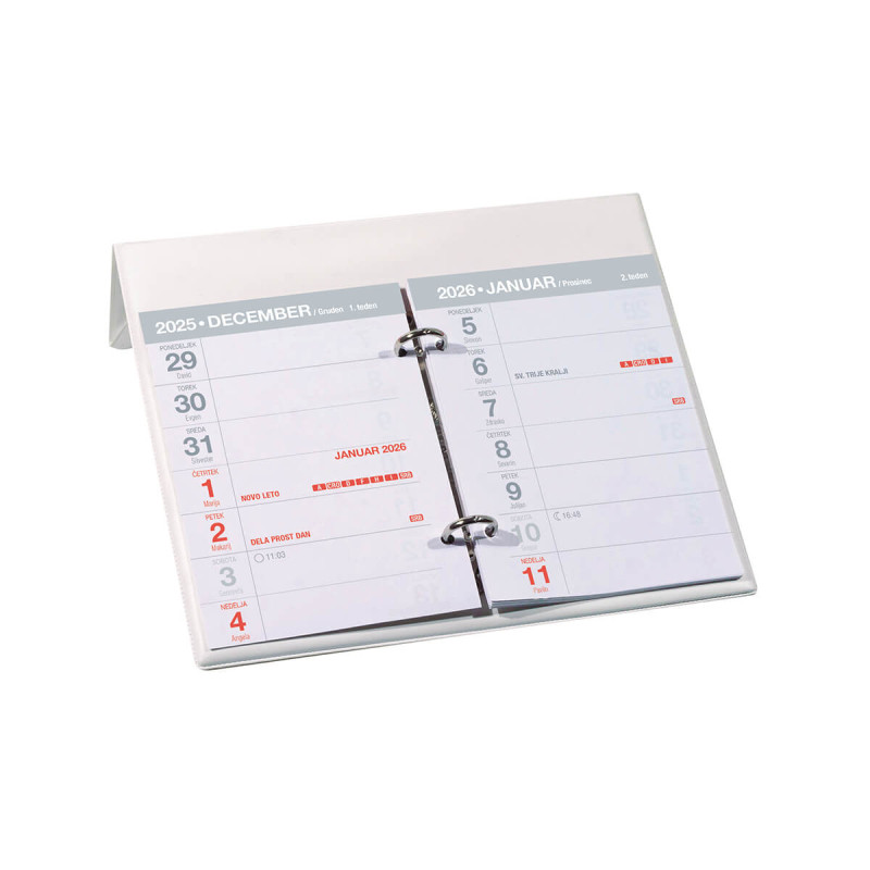 Namizni koledar, 14-dnevni, PVC, bel, 2026