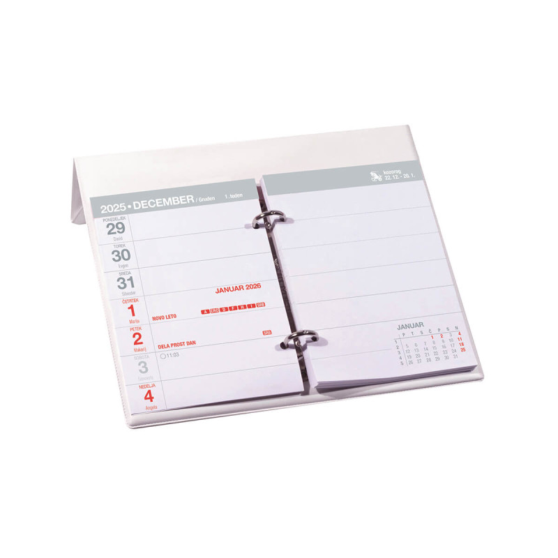Namizni koledar, 7-dnevni, PVC, bel, 2026