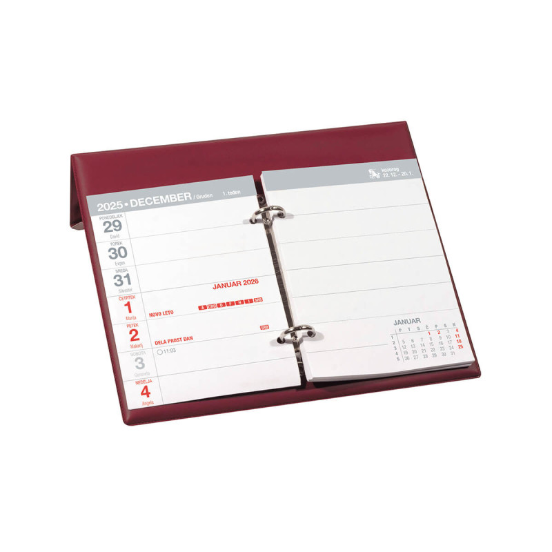Namizni koledar, 7-dnevni, PVC, bordo, 2026