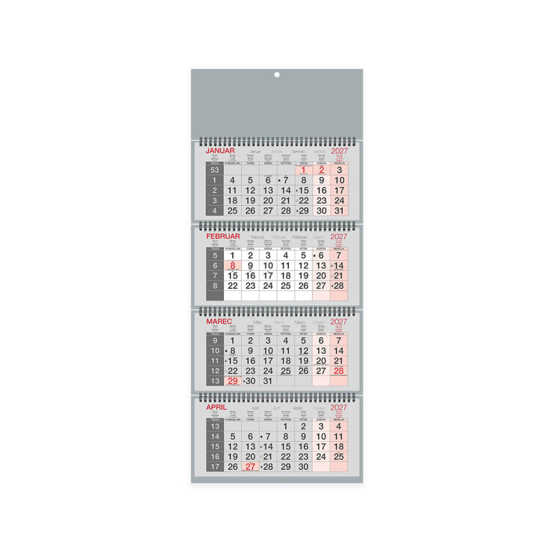 Stenski koledar, Poslovni 4-delni, špirala, siv, 201225-2, 2027, 30 x 79