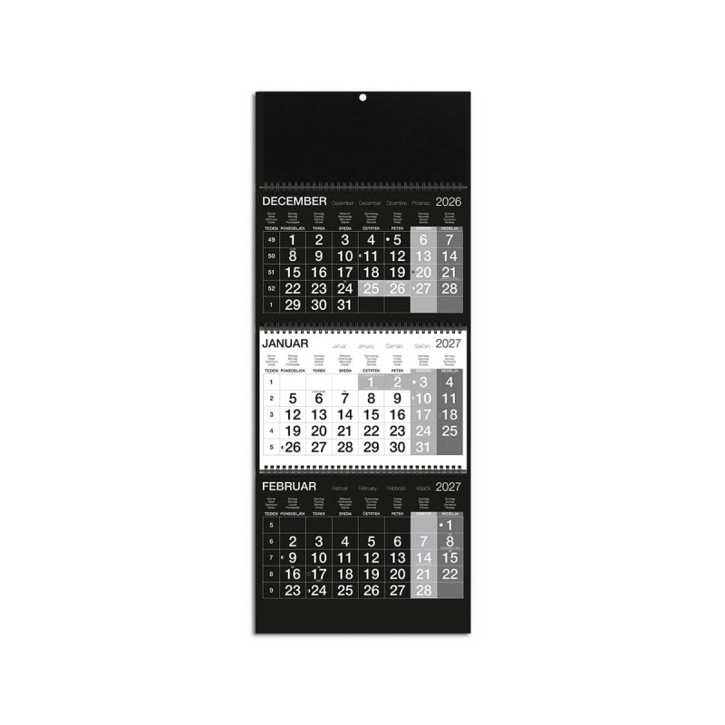 Stenski koledar, Poslovni 3-delni, špirala, specialen karton, črn, 2027, 201243-2, 25 x 67