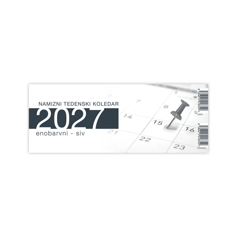 Namizni koledar, pokončni, enobarvni, 2027, 201231,  29,7 x 15
