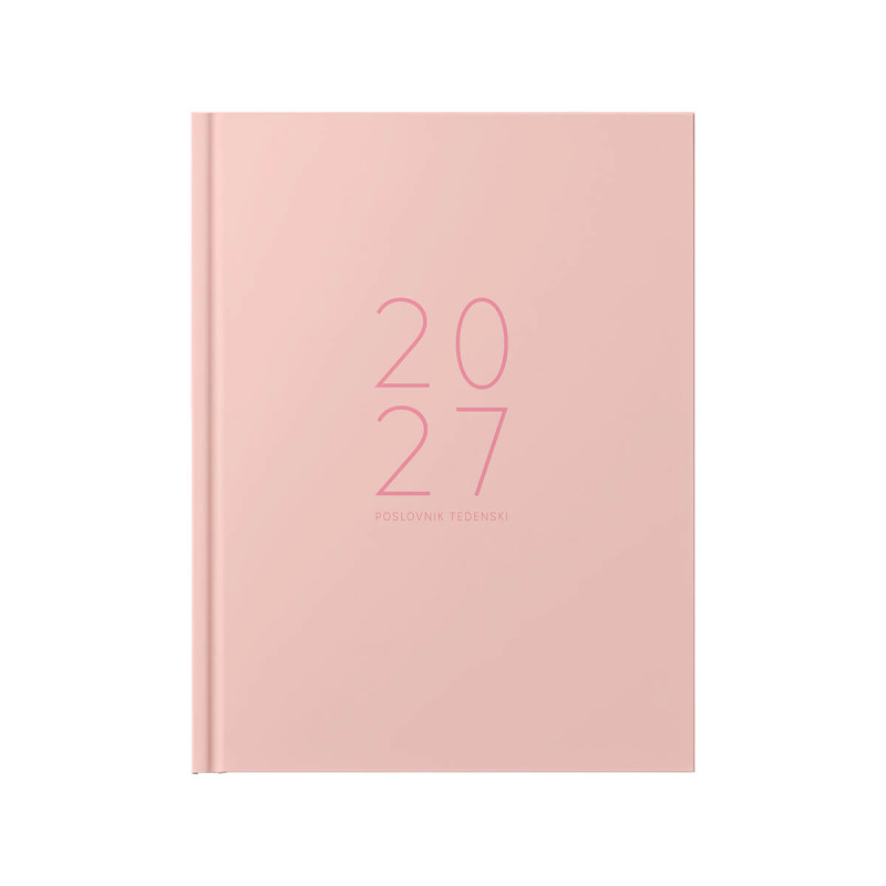 Poslovnik, tedenski z datumi, 20 x 26,9 cm, črte, 192 strani, 80g beli papir, roza, 2027