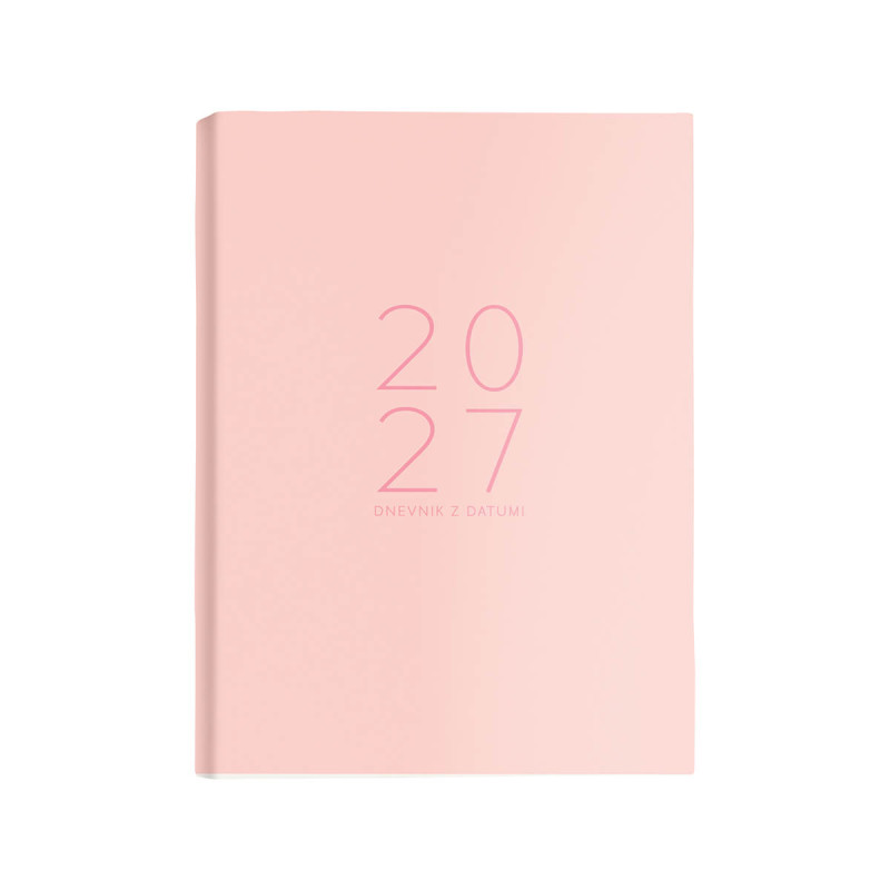 Dnevnik, z datumi, 17,2 x 24,3 cm, črte, 384 strani, 80g beli papir, roza, 2027