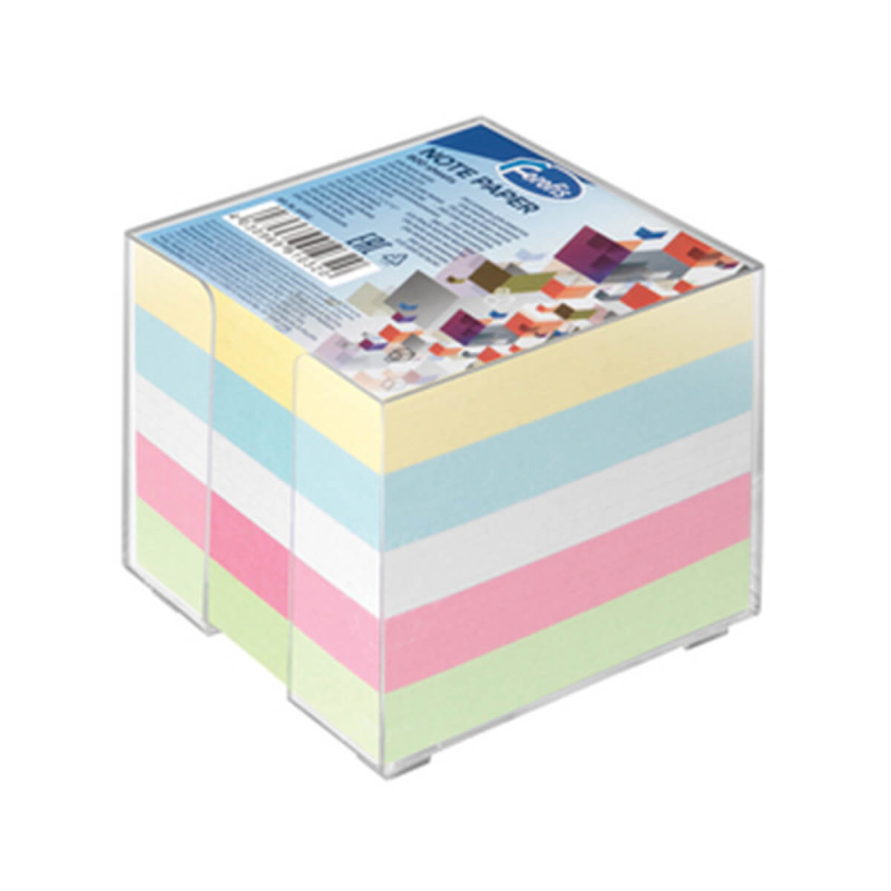 Kocka prozorna z barvnimi pastel lističi dimenzije 90x90mm, 800 listov