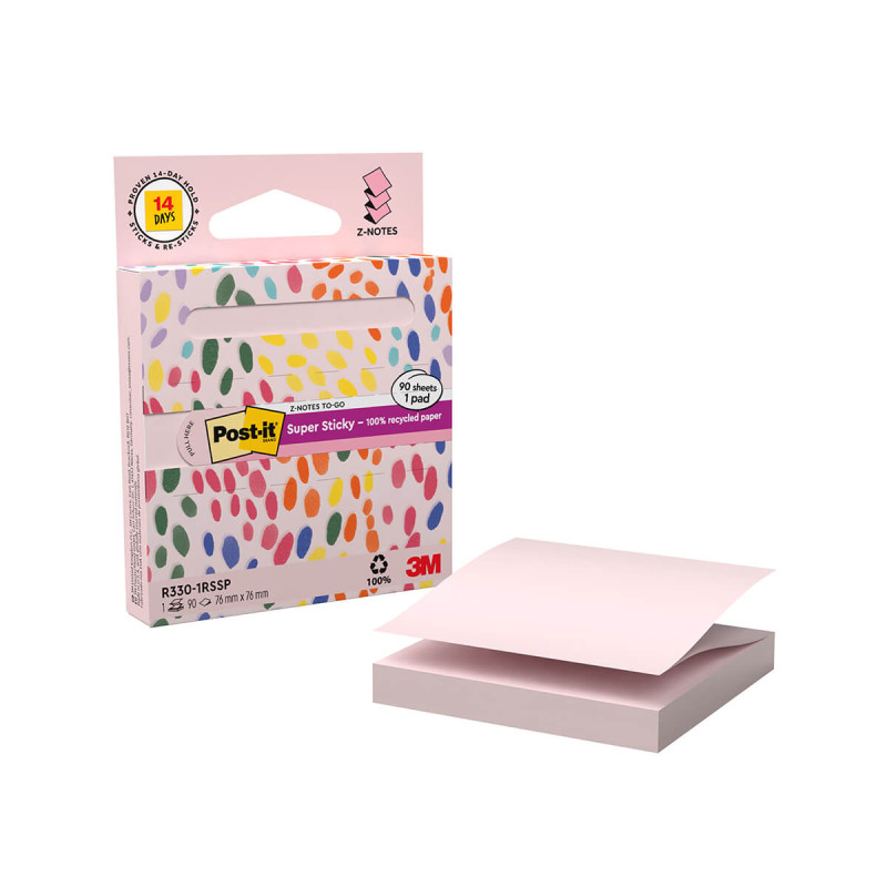 Samolepilni Z lističi, Post it, Super Sticky, R330-1SSP, 76x76mm, 90/1, pastel pink