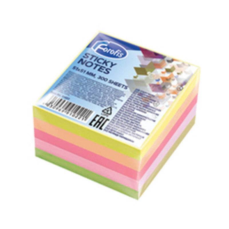 Samolepilni lističi v kocki, 51x51mm, 91022, mix neon barv, 400 listov