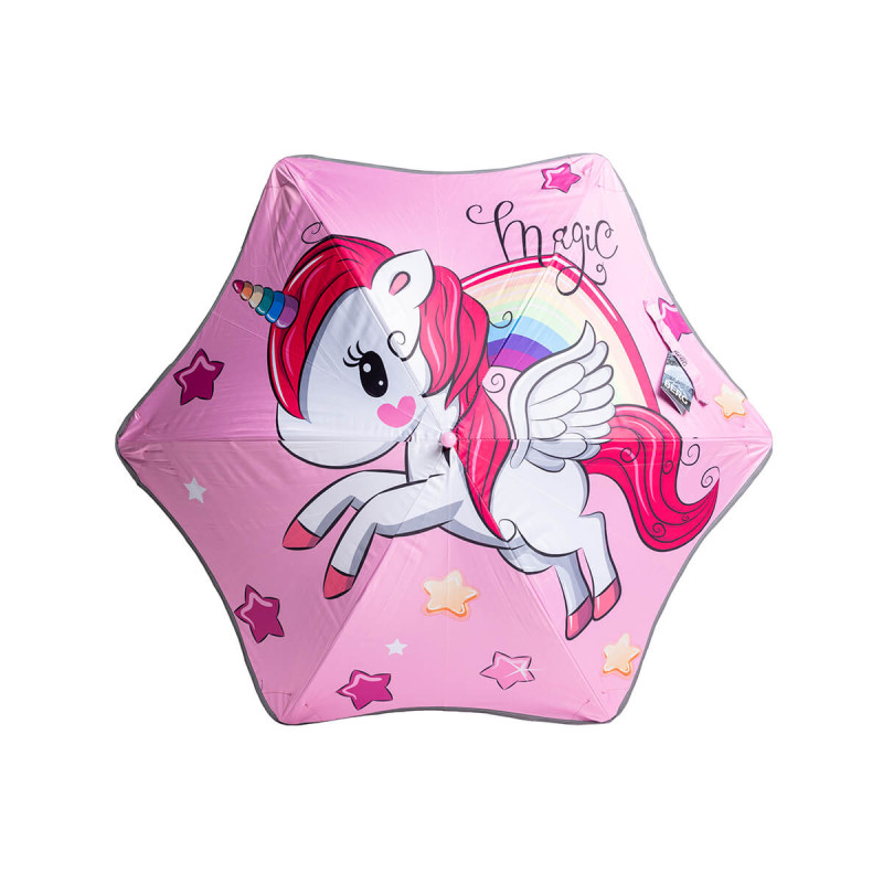 Otroški dežnik GREEDO UNICORN2 plastični ročaj, ročno odpiranje, motiv samoroga