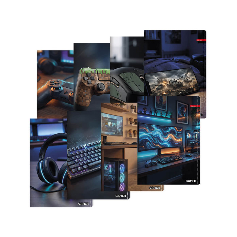 Zvezek A4 52 listni karo 5mm Gamer, sortirani motivi