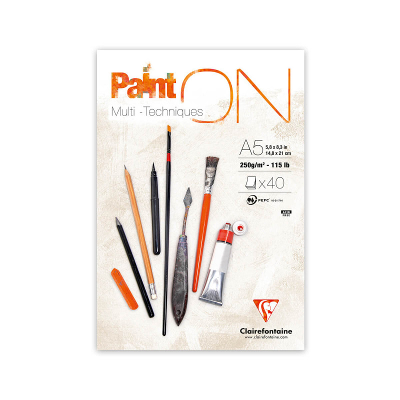 Blok paint on-mixed media glued pad, A5, 40l, 250g, bel papir