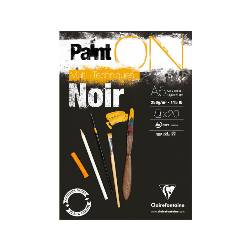 Blok paint on glued pad, A5, 20l, 250g črn papir