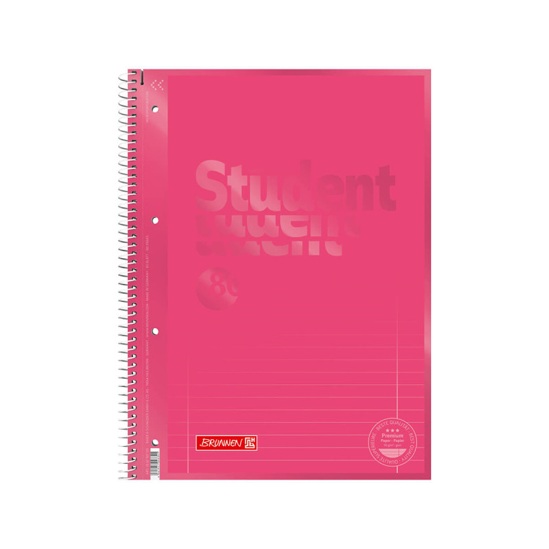 Špiralni zvezek, Brunnen, Student Color Code, pink, A4, črtasti, 80 listni