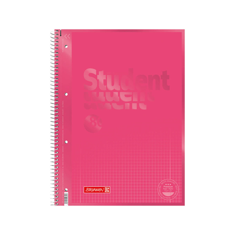 Špiralni zvezek, Brunnen, Student Color Code, pink, A4, mali karo, 80 listni