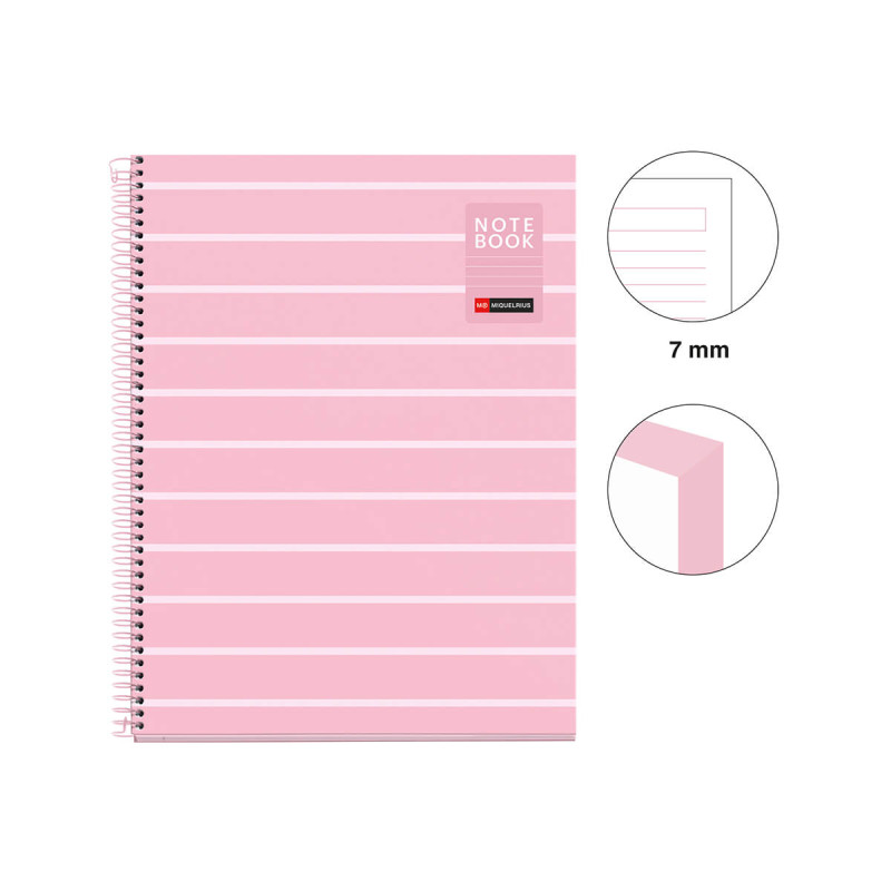 Špiralni zvezek, Miquelrius, A4, 80-listni, črtan, Between The Lines, Pink