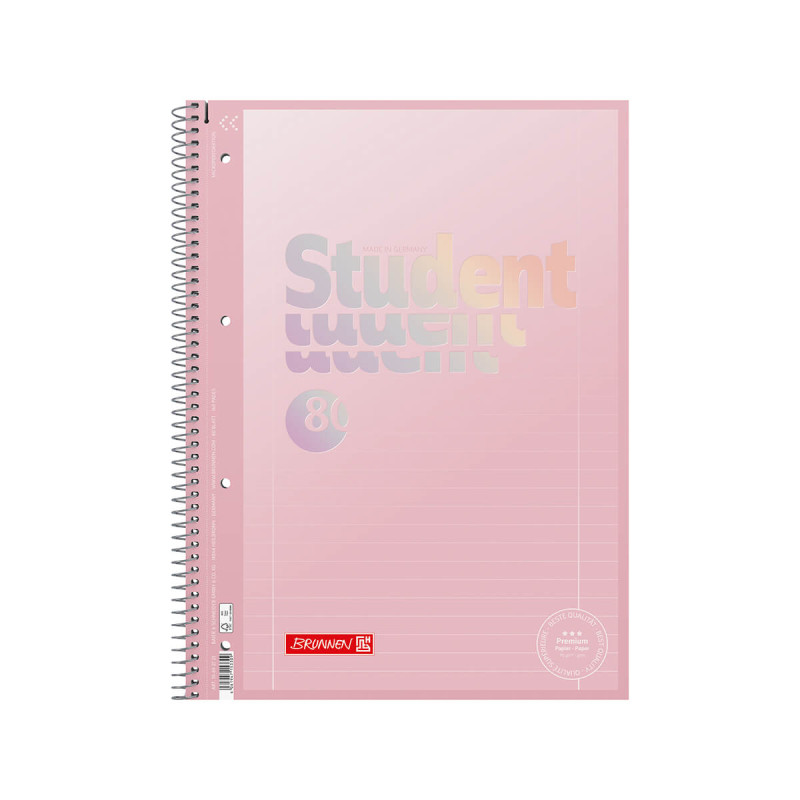 Špiralni zvezek, Brunnen, Premium Student, pastelno lila, A4, črtan, 80 listni