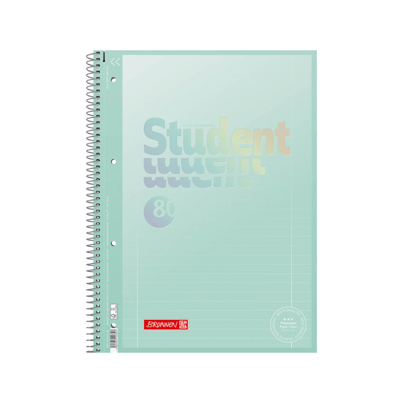 Špiralni zvezek, Brunnen, Premium Student, pastelno lila, A4, črtan, 80 listni