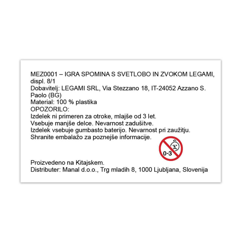 Igra Memory, s svetlobnimi in zvočnimi efekti, Legami