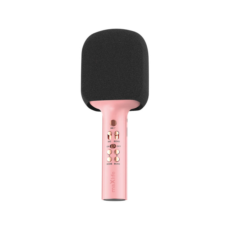 Mikrofon z Blutooth zvočnikom 5.0, funkcija karaoke, modelator zvoka, eko efekt, doseg 10m, roza.