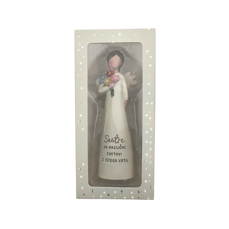 Keramični angel z napisom Sestre so različni cvetovi z istega vrta, 11 cm.