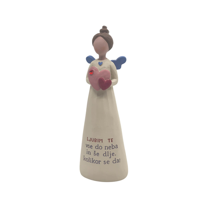 Keramični angel z napisom Ljubim te vse do neba in še dlje, kolikor se da!, 11 cm.