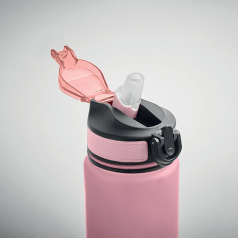 Flaška športna RPET s slamico, časovne oznake, enoročno odpiranje, varnostna zaponka, brez BPA, 1l