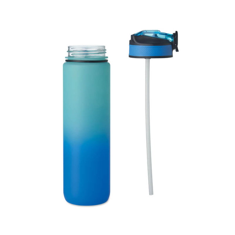 Flaška športna RPET s slamico, časovne oznake, enoročno odpiranje, varnostna zaponka, brez BPA, 1l