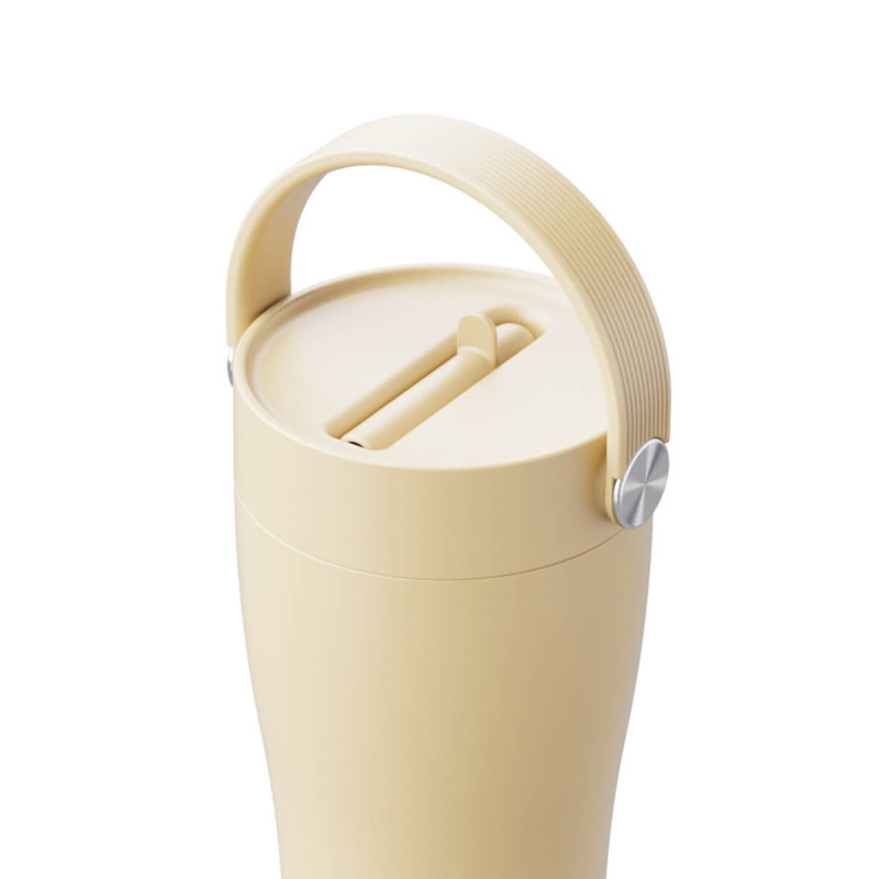 Eleganten velik termo lonček Carry z zložljivo slamico + ščetka za čiščenje slamice 600 ml, butter