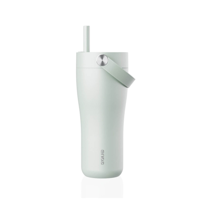 Eleganten velik termo lonček Carry z zložljivo slamico + ščetka za čiščenje slamice 600 ml, mint
