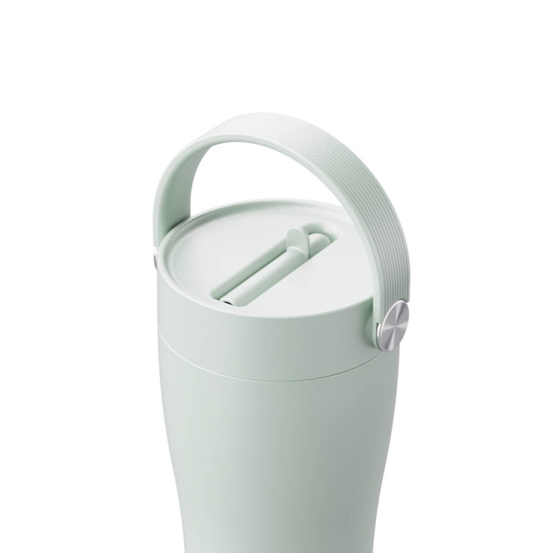 Eleganten velik termo lonček Carry z zložljivo slamico + ščetka za čiščenje slamice 600 ml, mint
