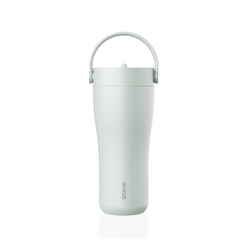 Eleganten velik termo lonček Carry z zložljivo slamico + ščetka za čiščenje slamice 600 ml, mint