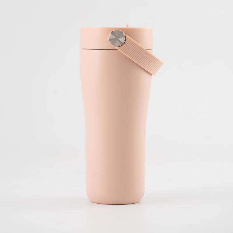 Eleganten velik termo lonček Carry z zložljivo slamico + ščetka za čiščenje slamice 600 ml, rose