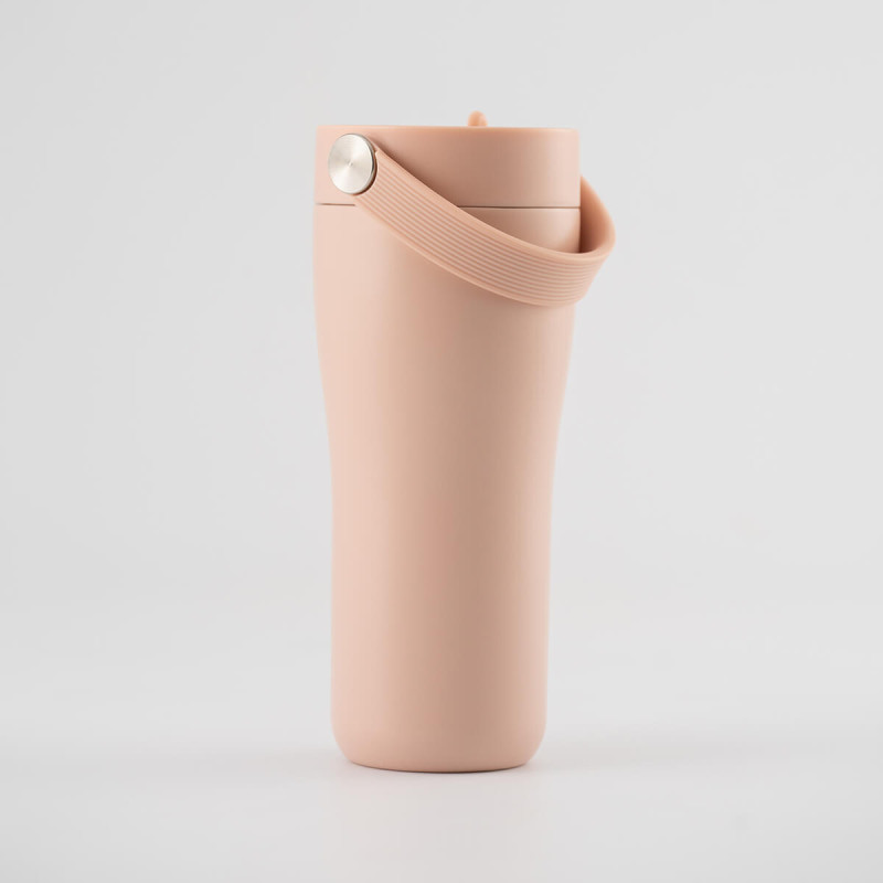 Eleganten velik termo lonček Carry z zložljivo slamico + ščetka za čiščenje slamice 600 ml, rose