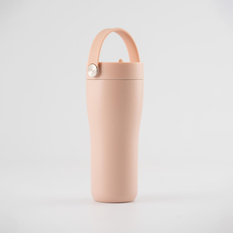 Eleganten velik termo lonček Carry z zložljivo slamico + ščetka za čiščenje slamice 600 ml, rose