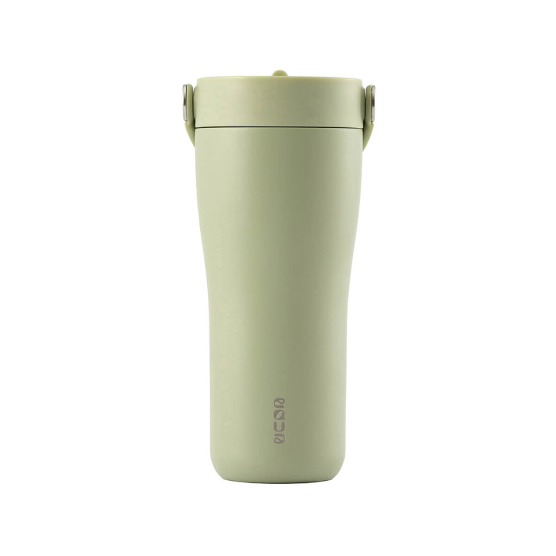 Eleganten velik termo lonček Carry z zložljivo slamico + ščetka za čiščenje slamice 600 ml, matcha