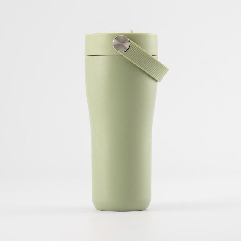 Eleganten velik termo lonček Carry z zložljivo slamico + ščetka za čiščenje slamice 600 ml, matcha