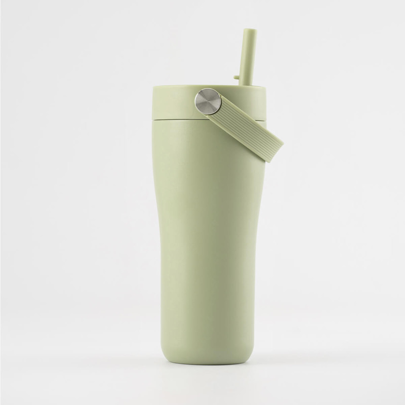 Eleganten velik termo lonček Carry z zložljivo slamico + ščetka za čiščenje slamice 600 ml, matcha