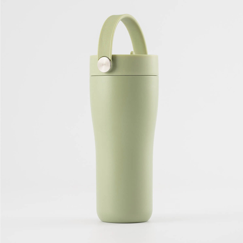 Eleganten velik termo lonček Carry z zložljivo slamico + ščetka za čiščenje slamice 600 ml, matcha