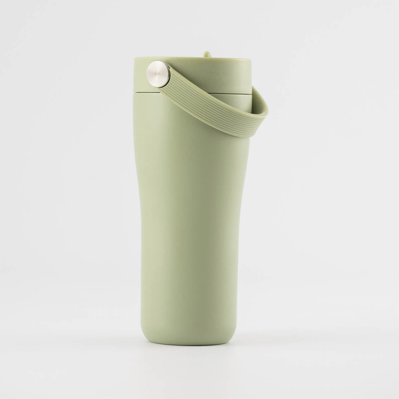 Eleganten velik termo lonček Carry z zložljivo slamico + ščetka za čiščenje slamice 600 ml, matcha