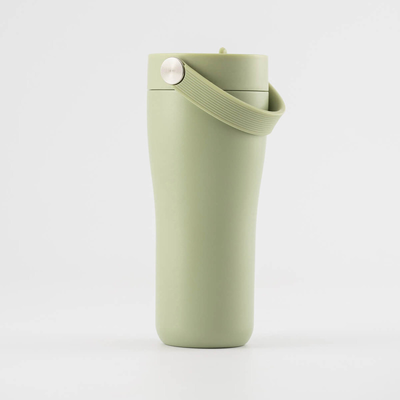 Eleganten velik termo lonček Carry z zložljivo slamico + ščetka za čiščenje slamice 600 ml, matcha