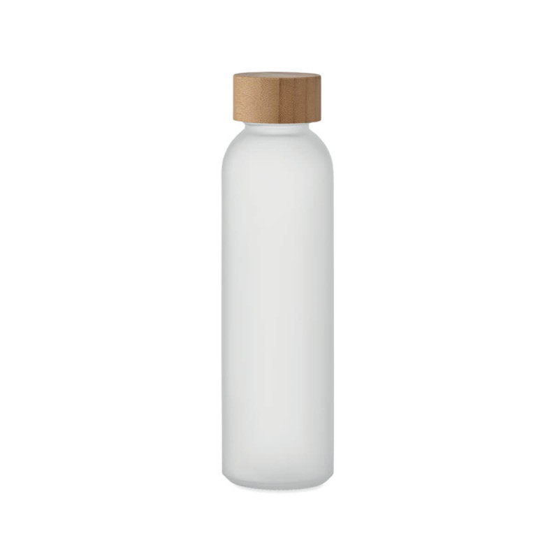 Steklena flaška Abe, bela, z bambusovim pokrovčkom, 500 ml