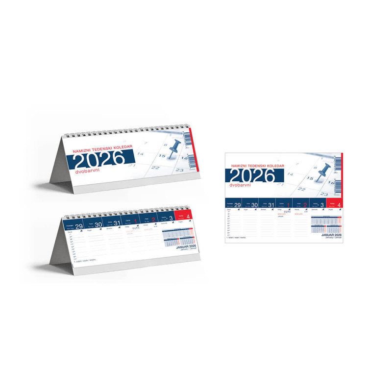 Namizni koledar, pokončni, dvobarvni, 2026, 201229, 29,7 x 15